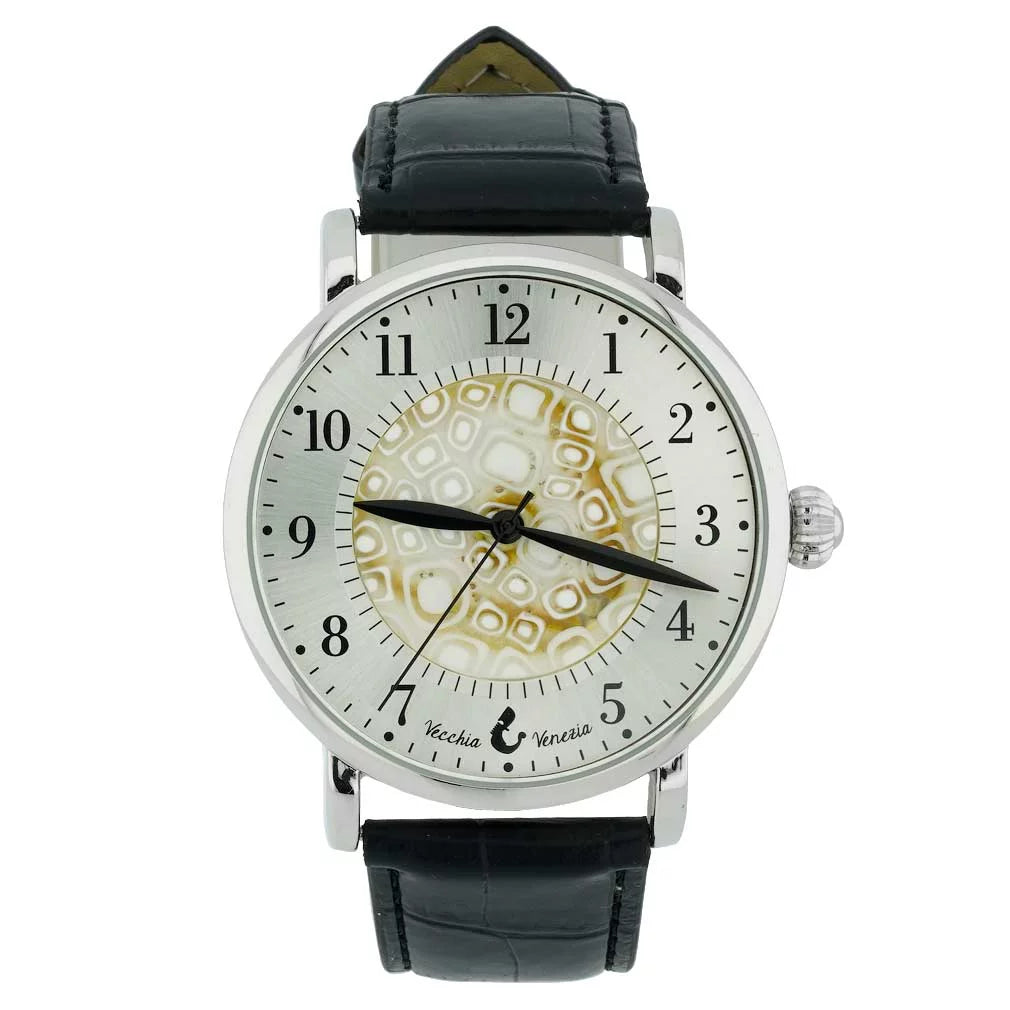 Men's With Black and Watch Murano White Band GlassOfVenice - Leather Millefiori Glass