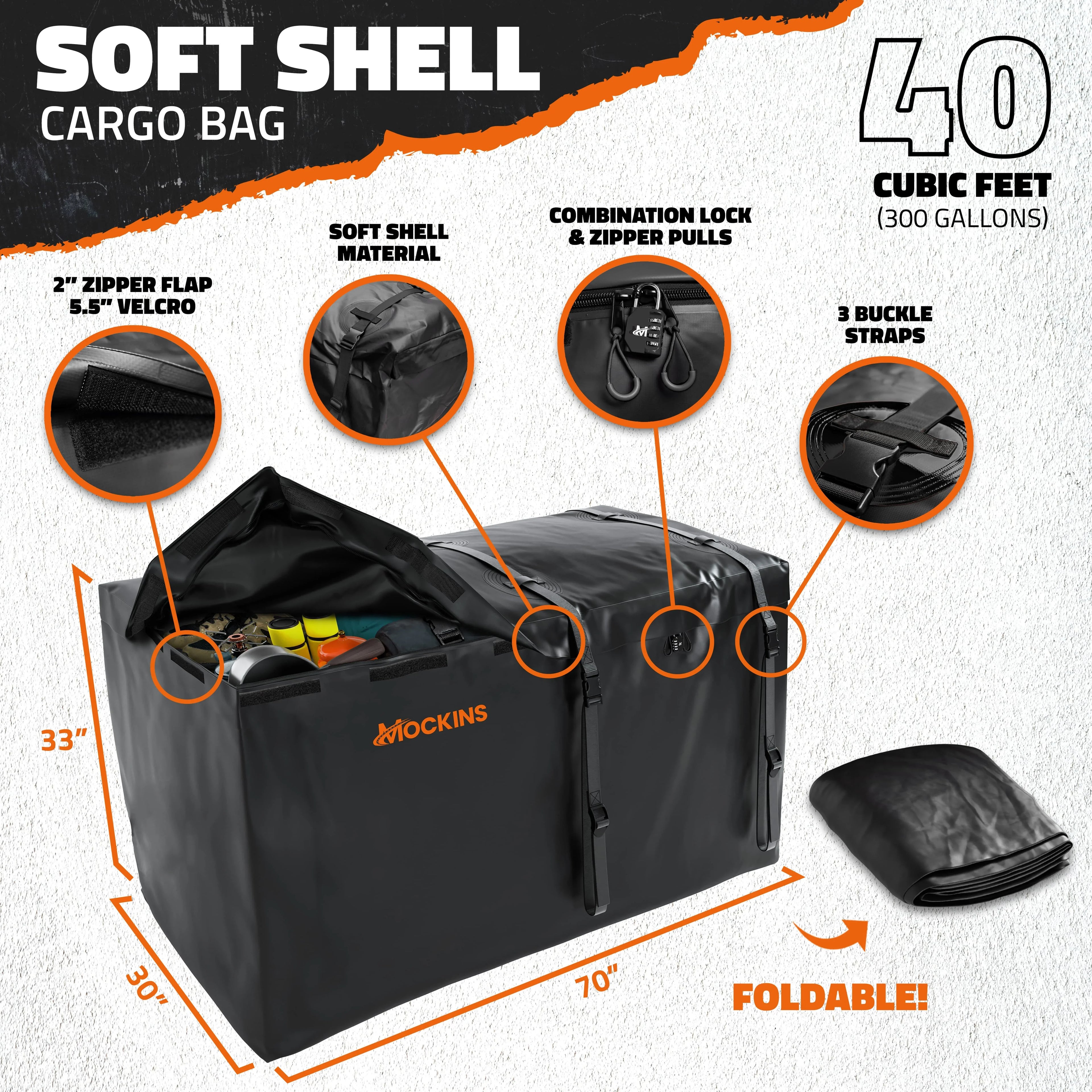 & 40 Mockins Arm Cap. Basket Foldable Carrier Cargo Trailer CF XXL 500lbs 70"x30"x6" Bag Hitch | Mount Hitch with Hitch