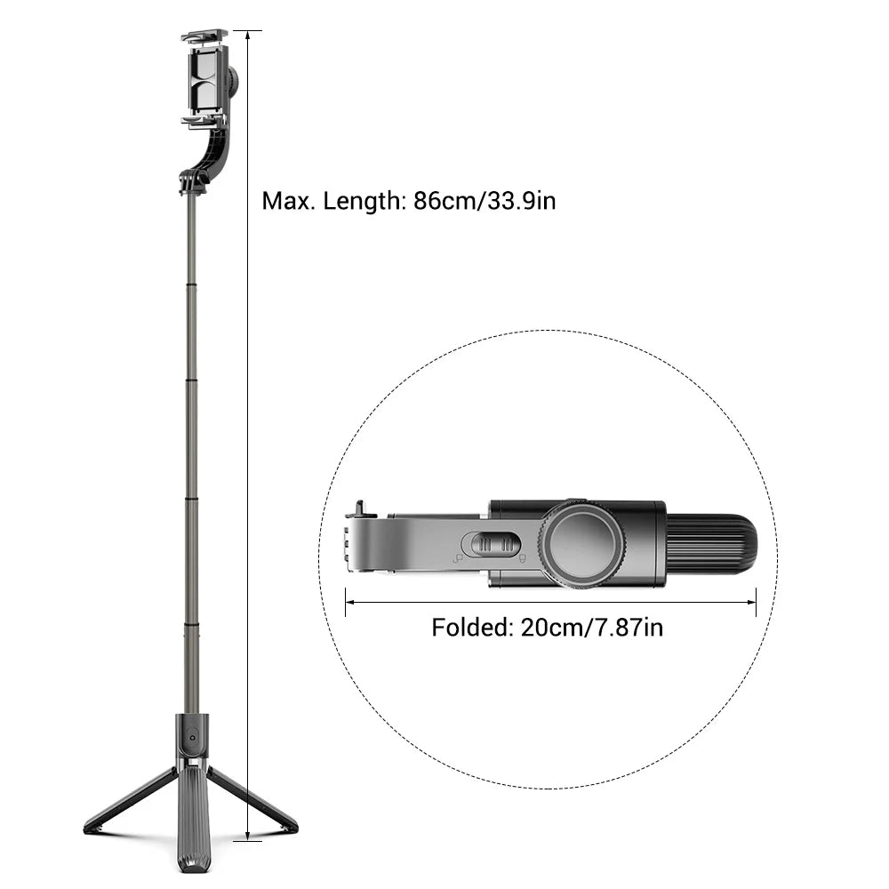 in 3 1 Selfie Smart 5-Section Clamp Stick Phone with Gimbal Remote with Phone Compatible Tripod Rotatable Shutter Stabilizer Smartphones 86cm