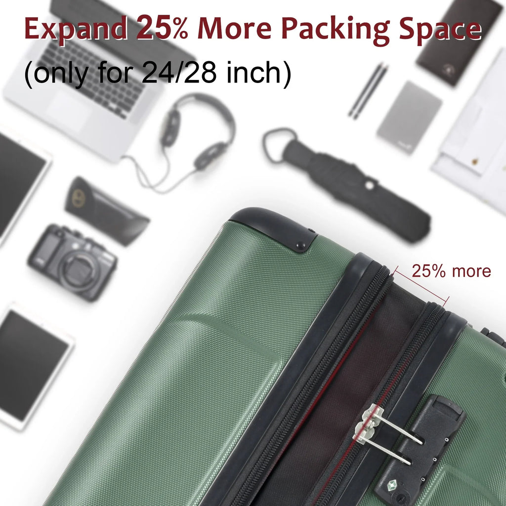 Expandable 24'' Hardshell Carry ABS Luggage TSA with Lock On Suitcase