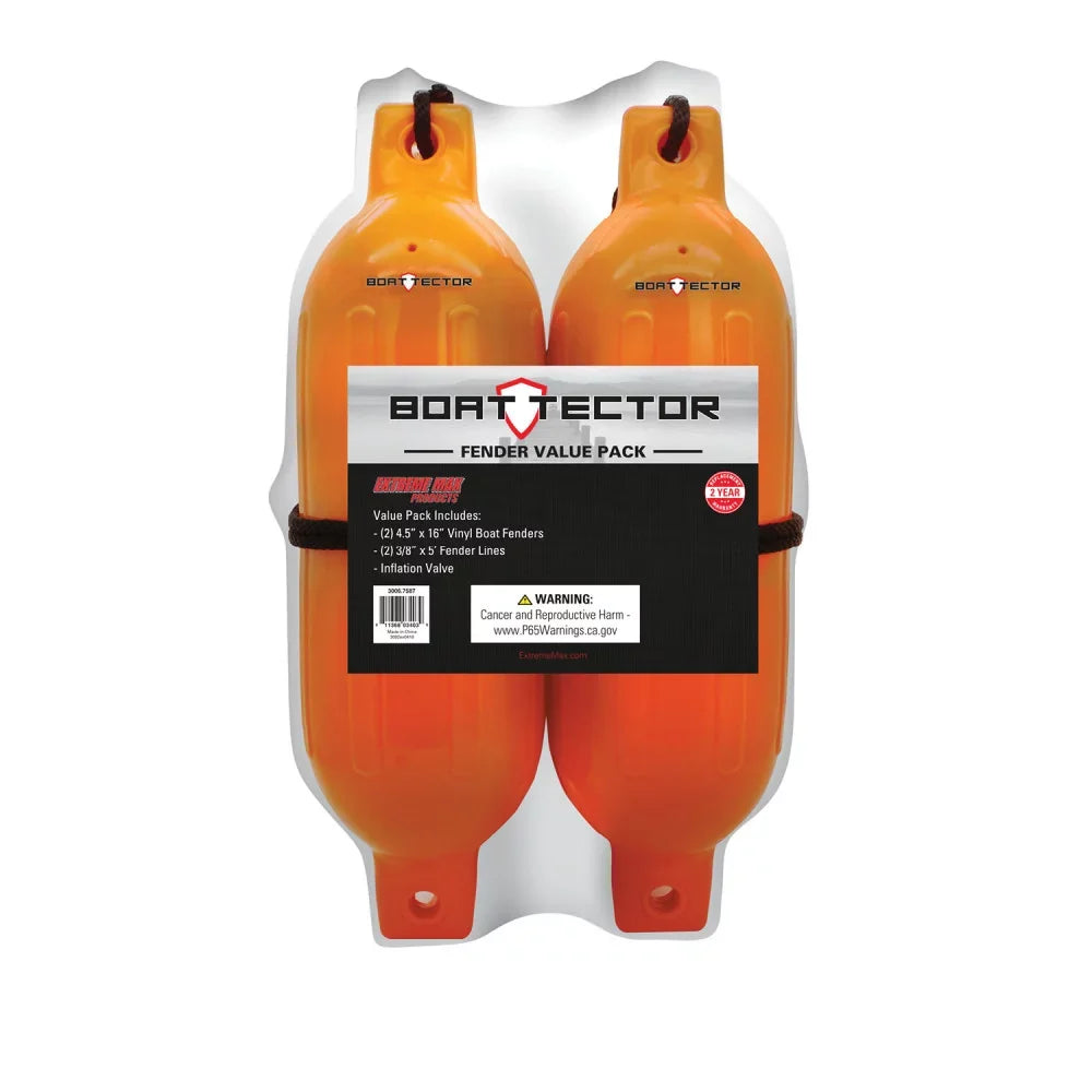 2-Pack - 16", Extreme BoatTector Max Neon 4.5" Value 3006.7581 Inflatable Fender x Orange