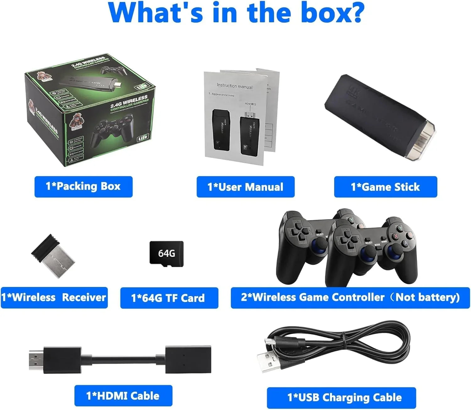 Video Built 4K Retro Play Stick,Wireless Console and HD Game Stick in Retro Plug Wireless Output (64G) 9 Game Game Games, Controllers with 2.4GHz 10000+ Emulators,