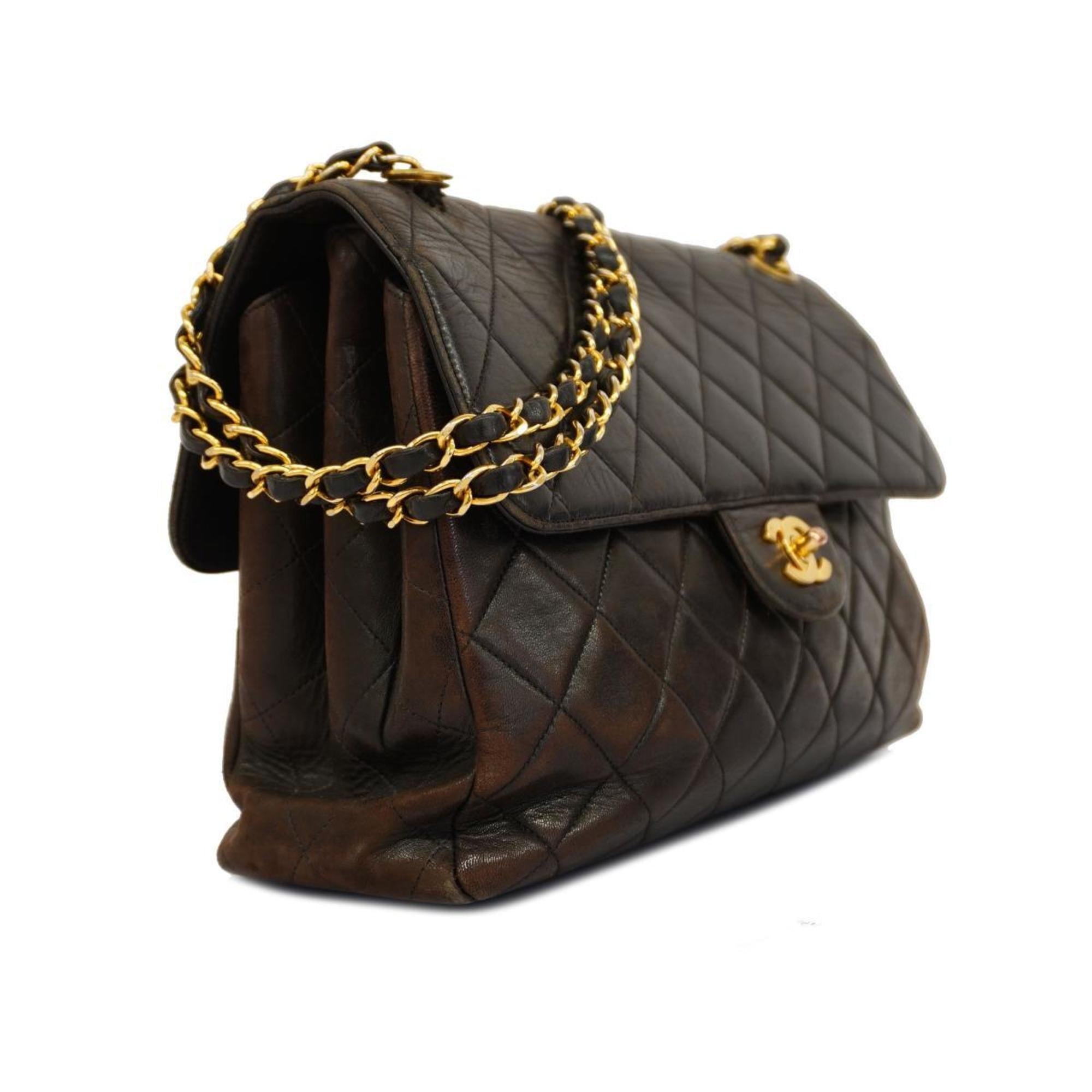 Pre-Owned Matelasse Black Bag Shoulder Women's (Good) Face W Double Chain Lambskin