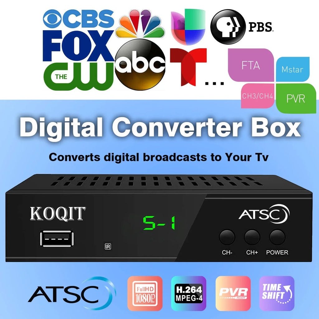 Digital Multimedia Recorders TV ATSC to tv Box, OTA USB, Clock HDMI Set Converter 12/24 to Hours, to Tuner Coax Box Box Digital Analog Top Digital,