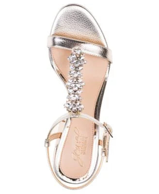 M Buckle Embellished 5.5 Adjustable Silver Round Womens outfit MISCHKA Heel Raina Sandals BADGLEY T-Strap Block Toe Shoes