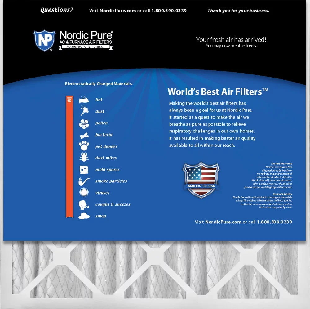 20x20x4 MERV (3 15 Pack 2 5/8) Filters Pleated Pure Nordic Air