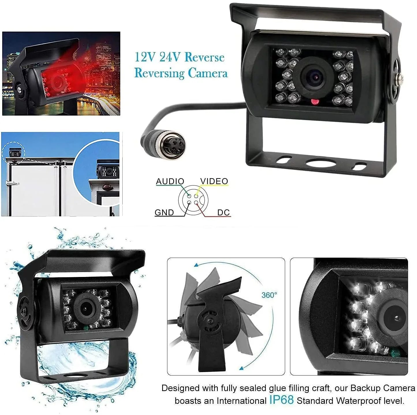Reversing Camera Camera RearView TFT Waterproof 7" Monitor 12V-24V Vision Kit Night Car Backup LCD