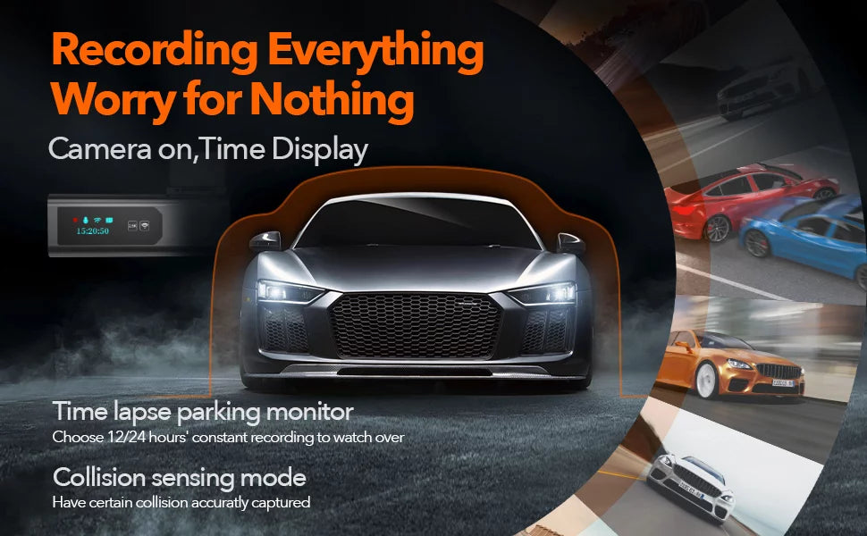 64GB Loop APP Dash Recording, WOLFBOX G-Sensor, Parking Full Monitor, Support Night Vision, Hours Dash HD Camera 2.5K Max with Cam, 24 Control, WiFi,