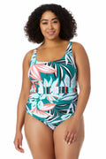 Cole Swimsuit Multi Neck Women's Belted 16W Anne Tropical Zesty Scoop One Piece dimension