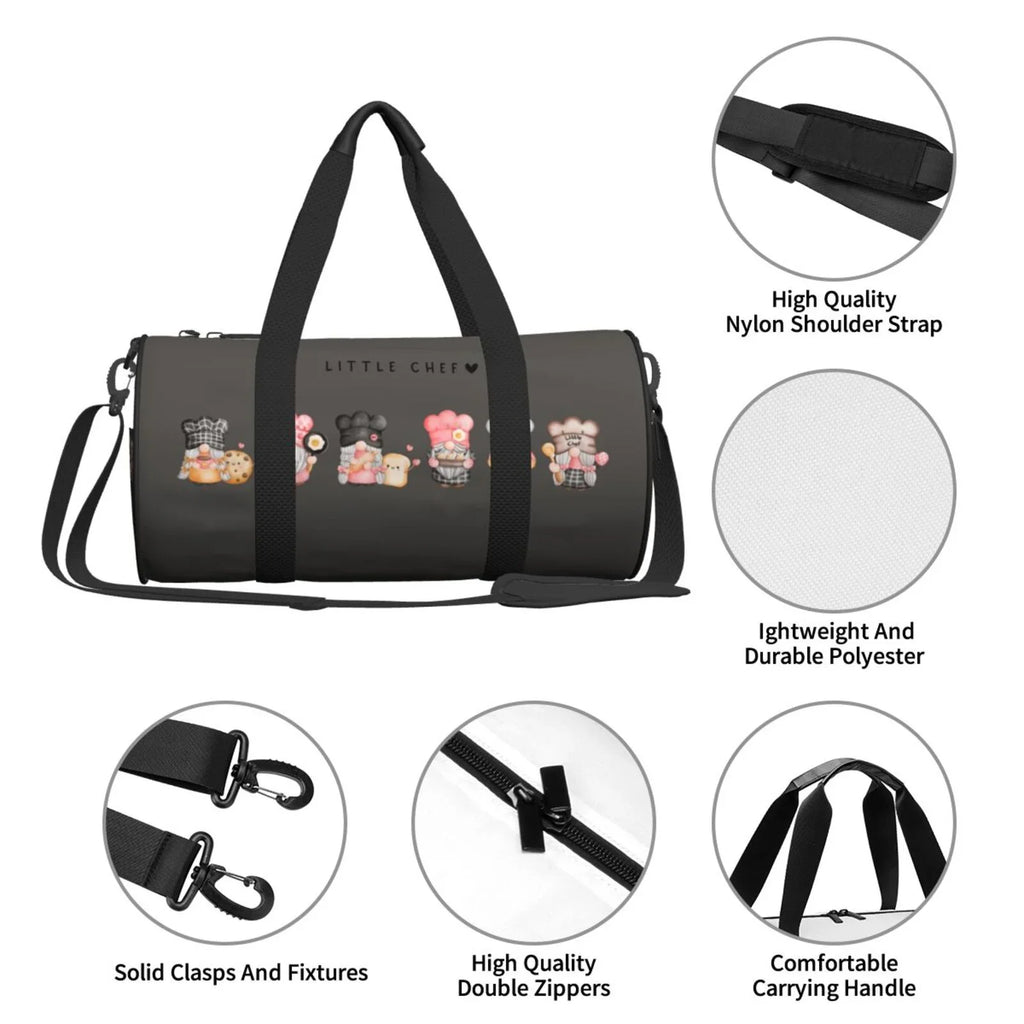 Baker and Bag Gym Large Travel Sports with Pocket Coaee Compartment Bag Cylinder Capacity Gnome Bag Luggage Waterproof