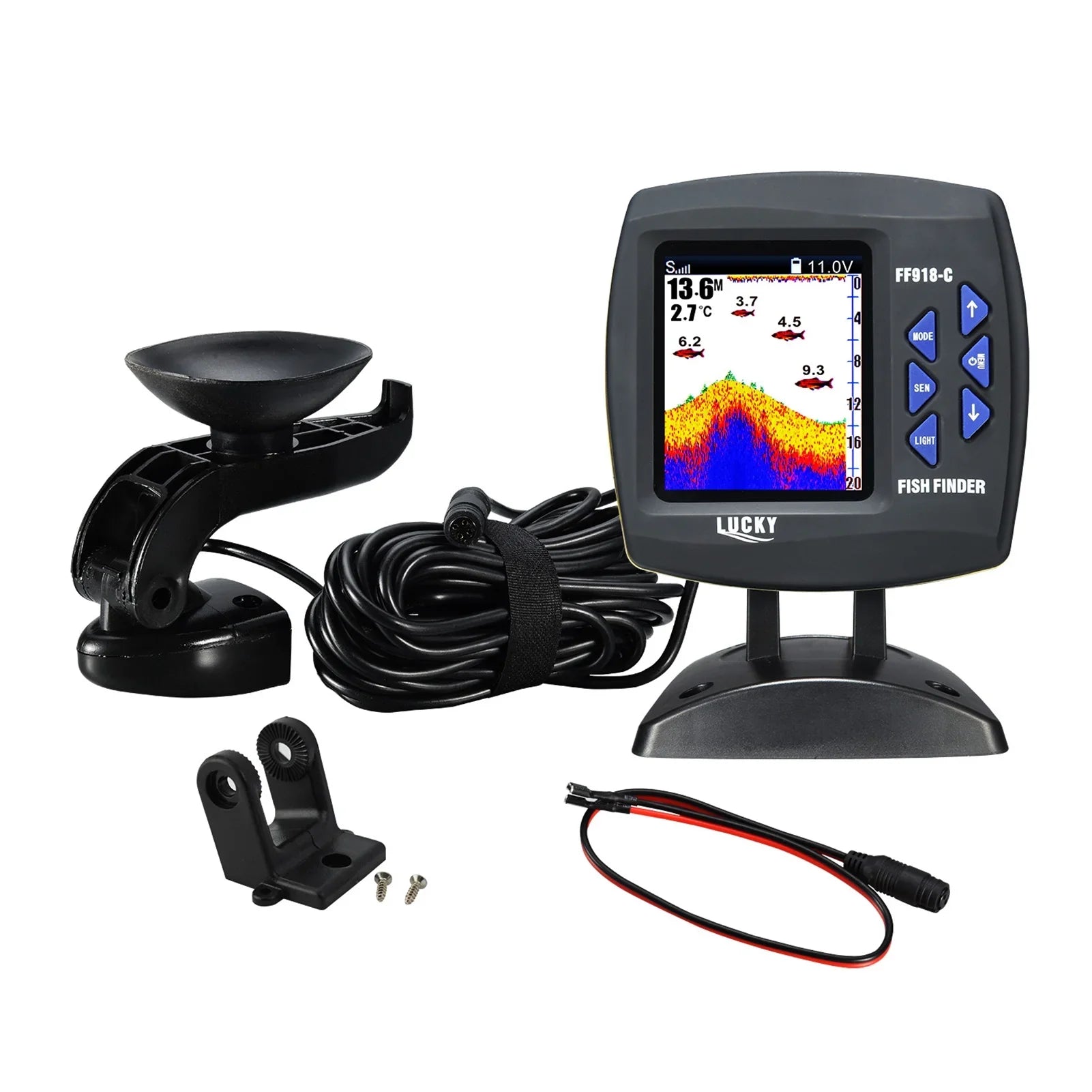Fish Sensor LCD Fishfinder Finder Underwater Monitor Fishing Locator Underwater Fish Boat Portable Detector Transducer Tomshoo Fish Degrees 45 Finder Fishfinder Wired Fish Waterproof