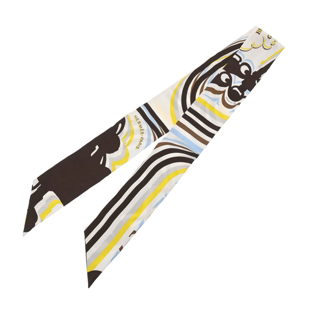 Silk White/Brown - Women's GALA 100% Twilly (Good) BRIDES Scarf DE HERMES Pre-Owned Muffler
