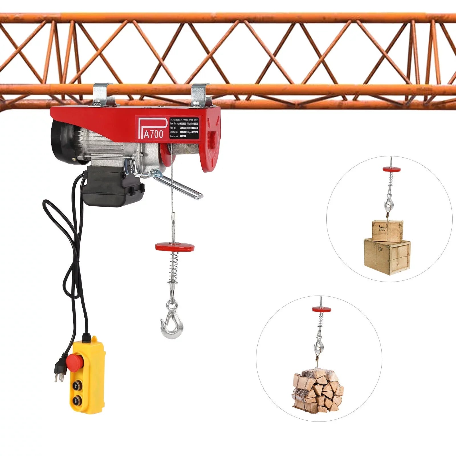 Winch Wire 110V Electric Hoist Portable Electric Winch 1543lbs Control Remote W/