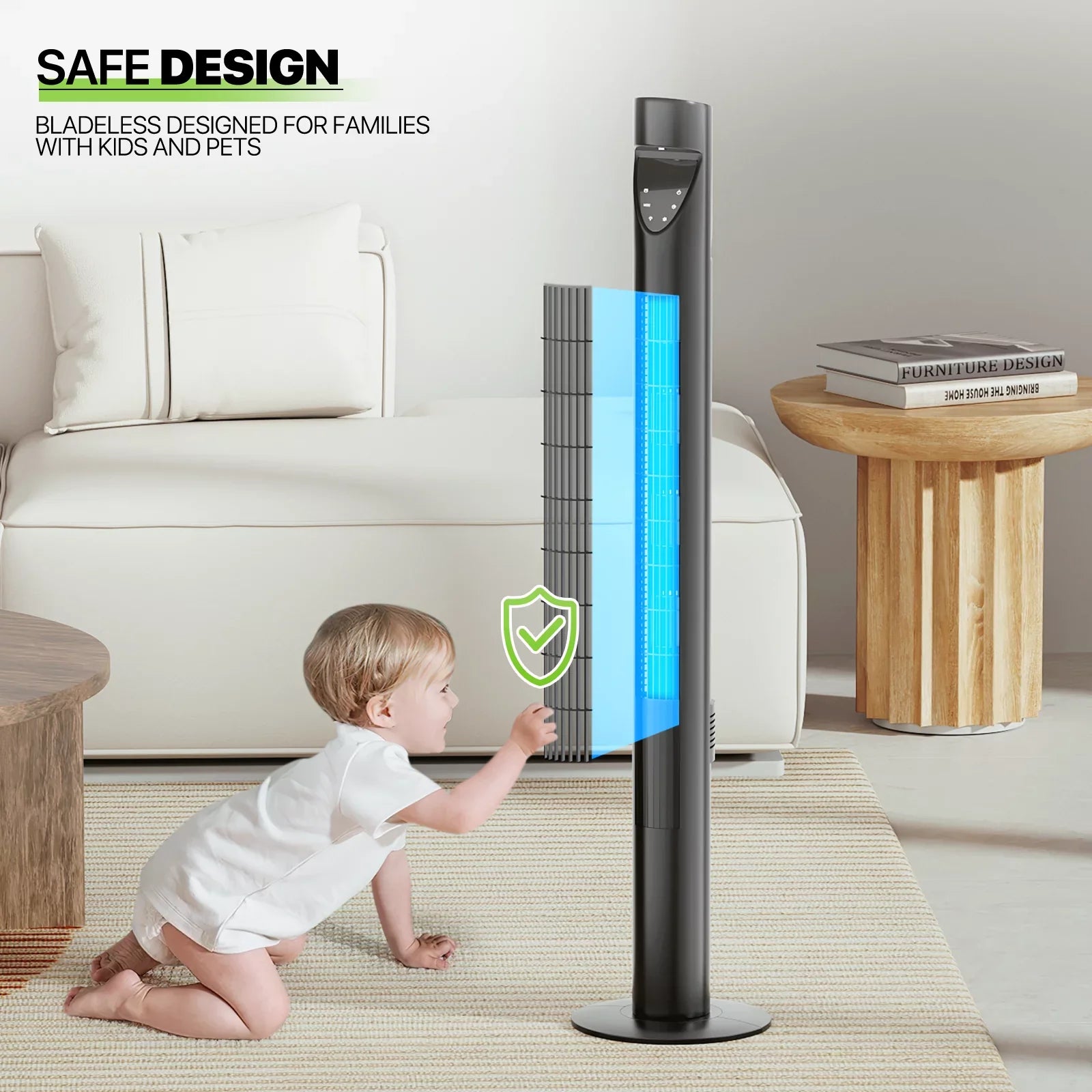 LED w/Remote USA Tower Low & Bladeless Noise Fan Fan 47"Oscillating 3-Speeds