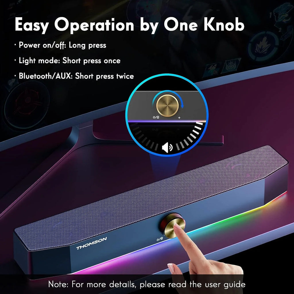 Bluetooth Speakers PC Sound, Stereo SoundBar, 3.5mm Thomson Aux-in with Computer Speakers, Dyna RGB 10W Computer