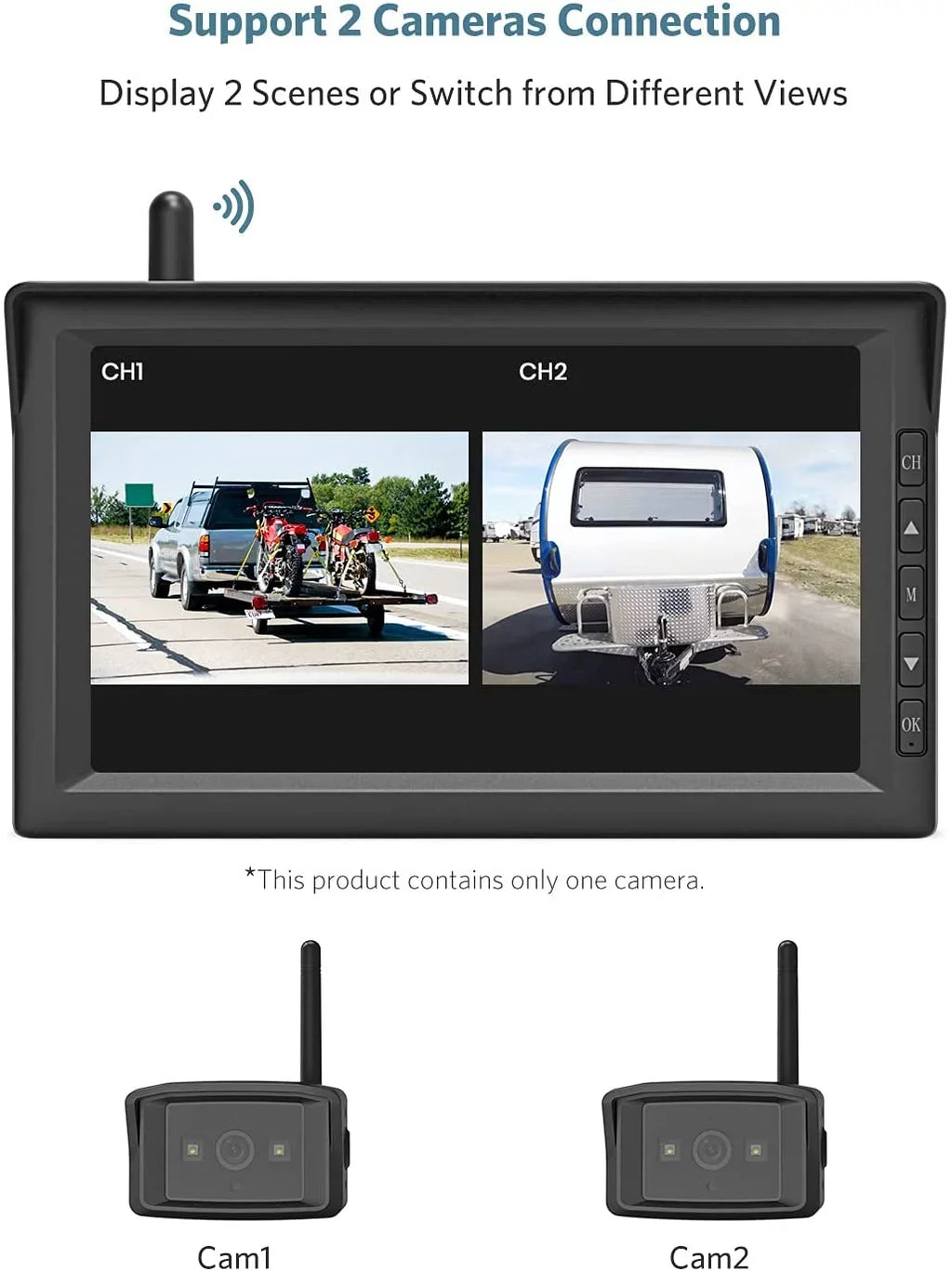 Monitor, K10 RVs, for IR System View Night , with Rear Camera Kit Motorhome Support 7'' 2 Trucks, 5th Vision Wireless Cameras HD Camera RV Backup Cars, Trailers,