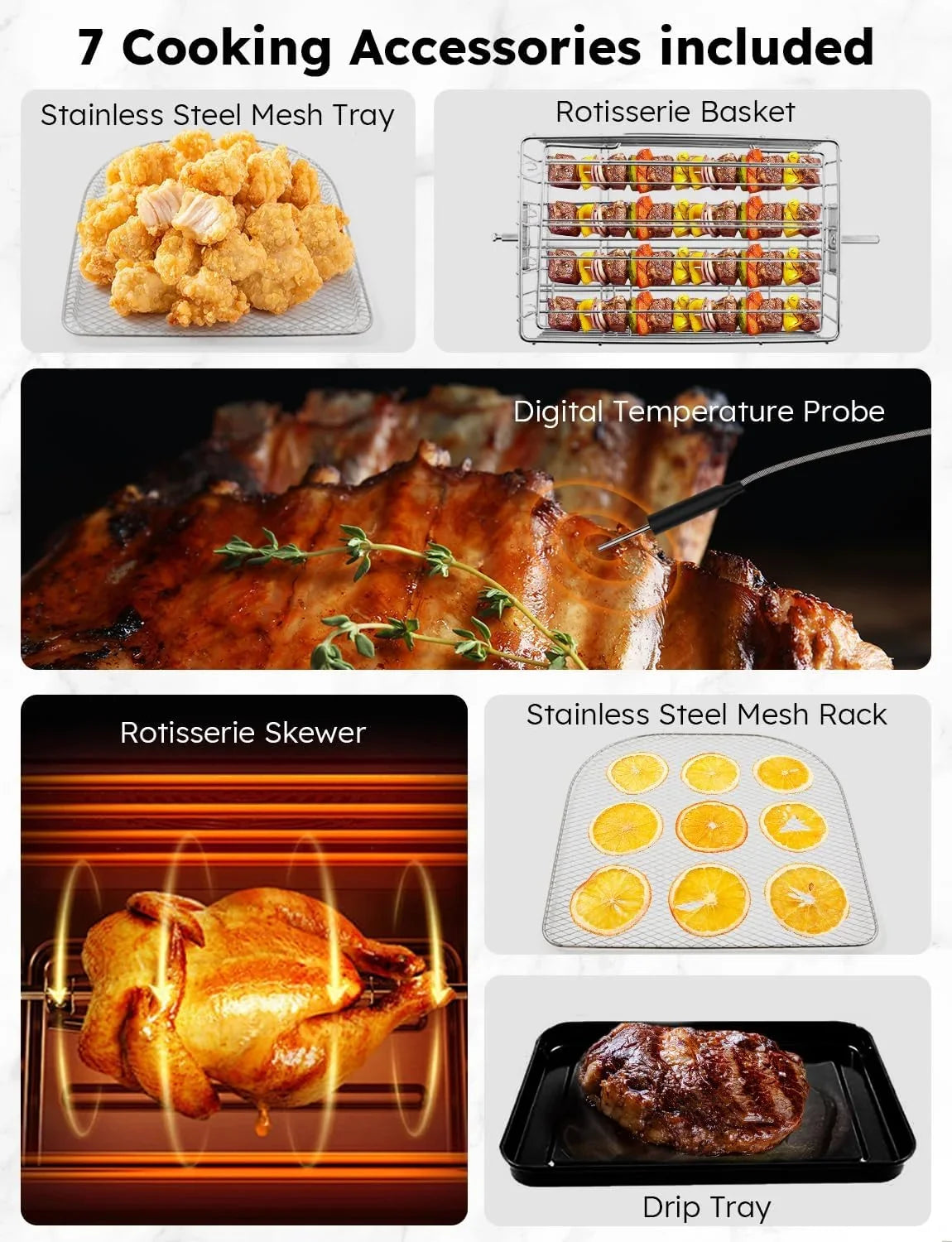 Thermometer Powerful Fryer Kit, Basket Controls, HOZO Family SS Smart &-Skewer dimension, Air 1800W, X-Large Integrated Temp Brio 50F-425F Rotisserie 15.5Qt Oven,