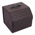 Handle PU Boot Foldable Trunk Truck Bag Storage SUV Black Bag 33x31x29cm Car with Leather Organiser for Red Stitches