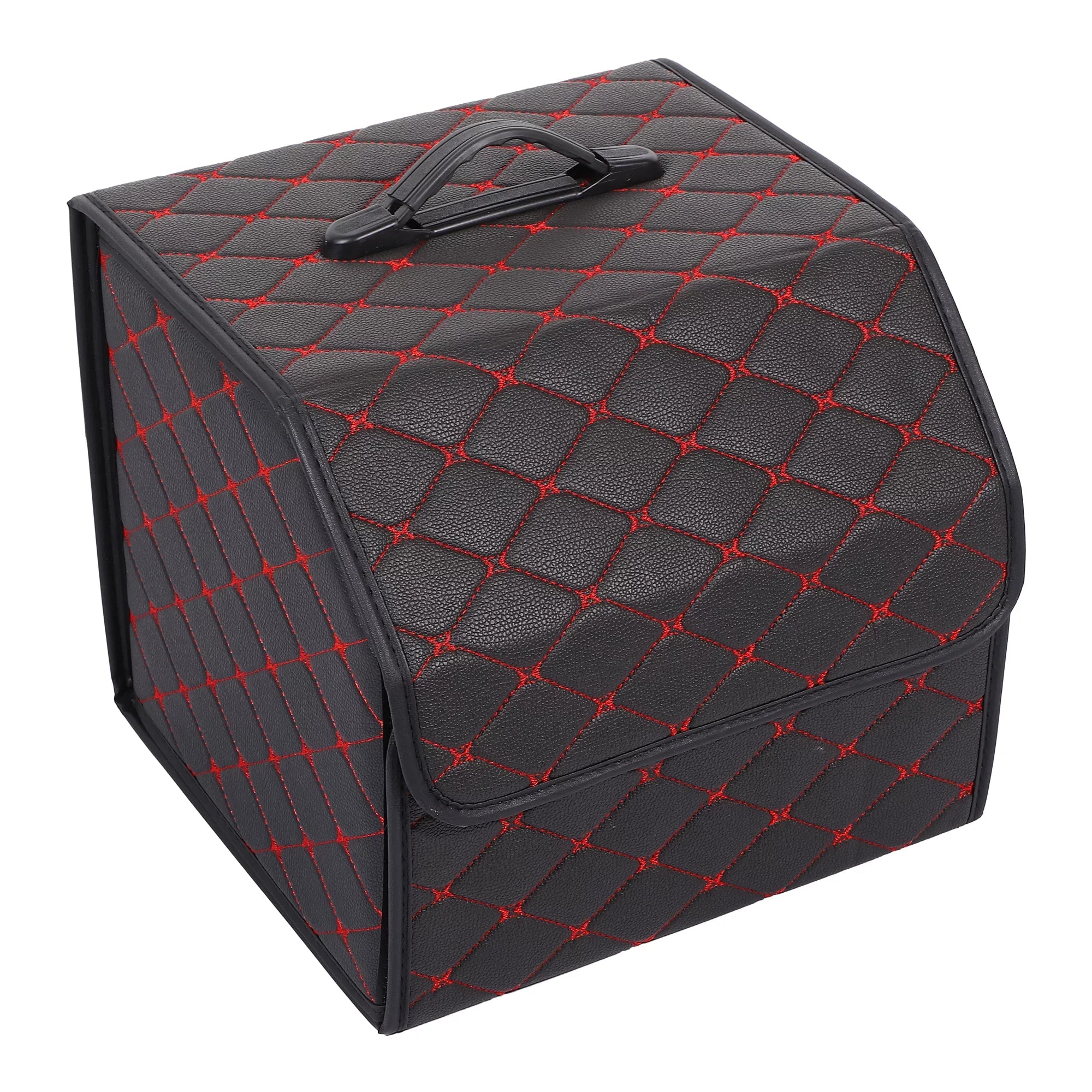Handle PU Boot Foldable Trunk Truck Bag Storage SUV Black Bag 33x31x29cm Car with Leather Organiser for Red Stitches