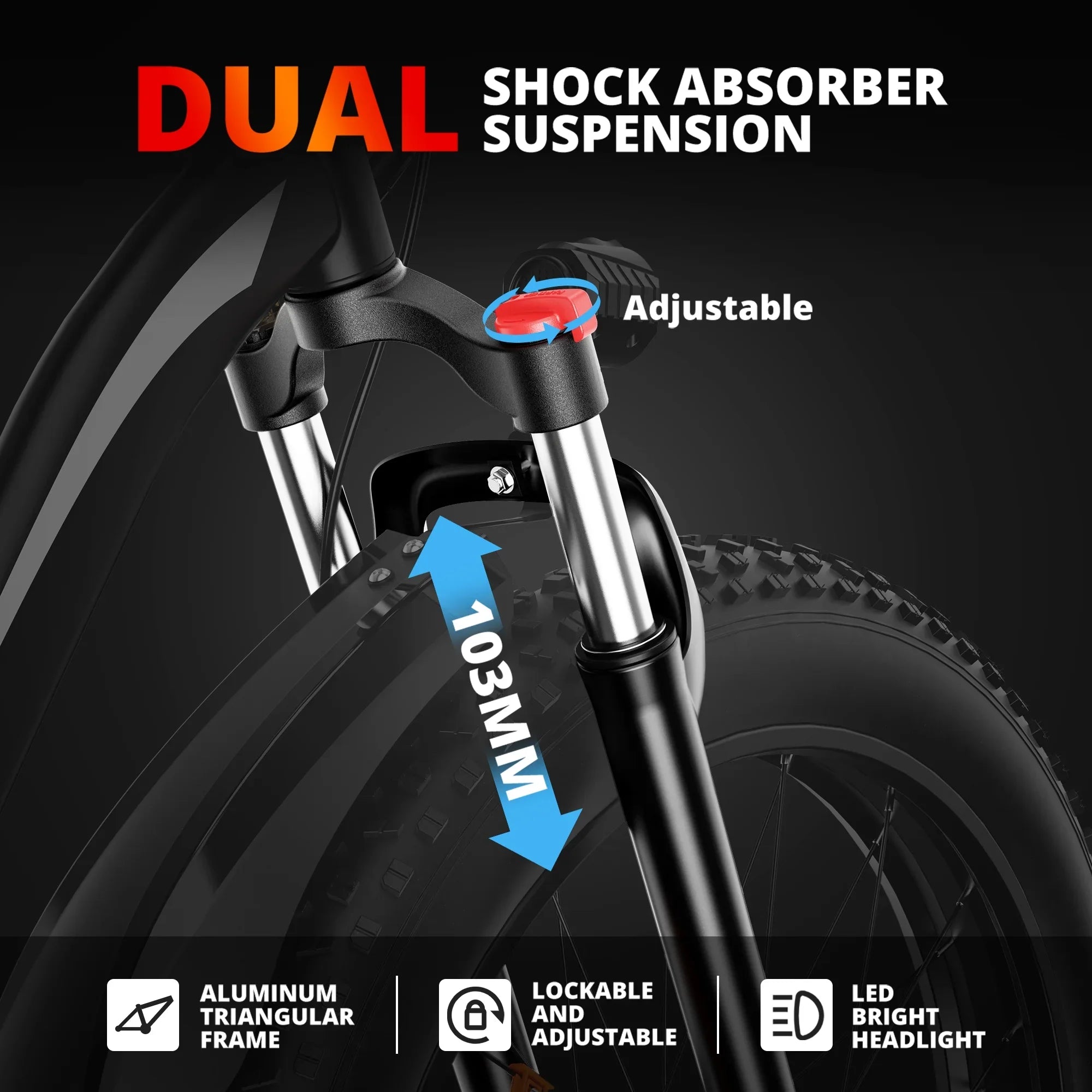 Removable with UL2849 15Ah Tire Electric Bicycle,Dual AMYET Absorber Shock Mountain Electric 48V Ebike Adults,750W &65 Commuter 7 Speed Bike for Bicycle Miles Gears,26" Fat Battery,19MPH EB26 Electric