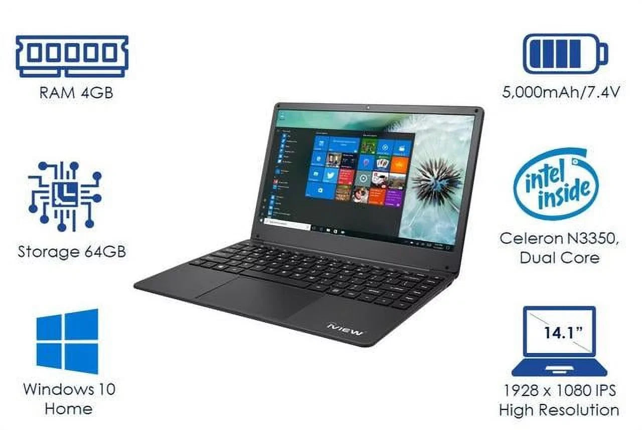 Dual High 4GB/64GB Core, 1080 USB Mouse iView IPS 1430NB-14.1in Resolution, and 1920x