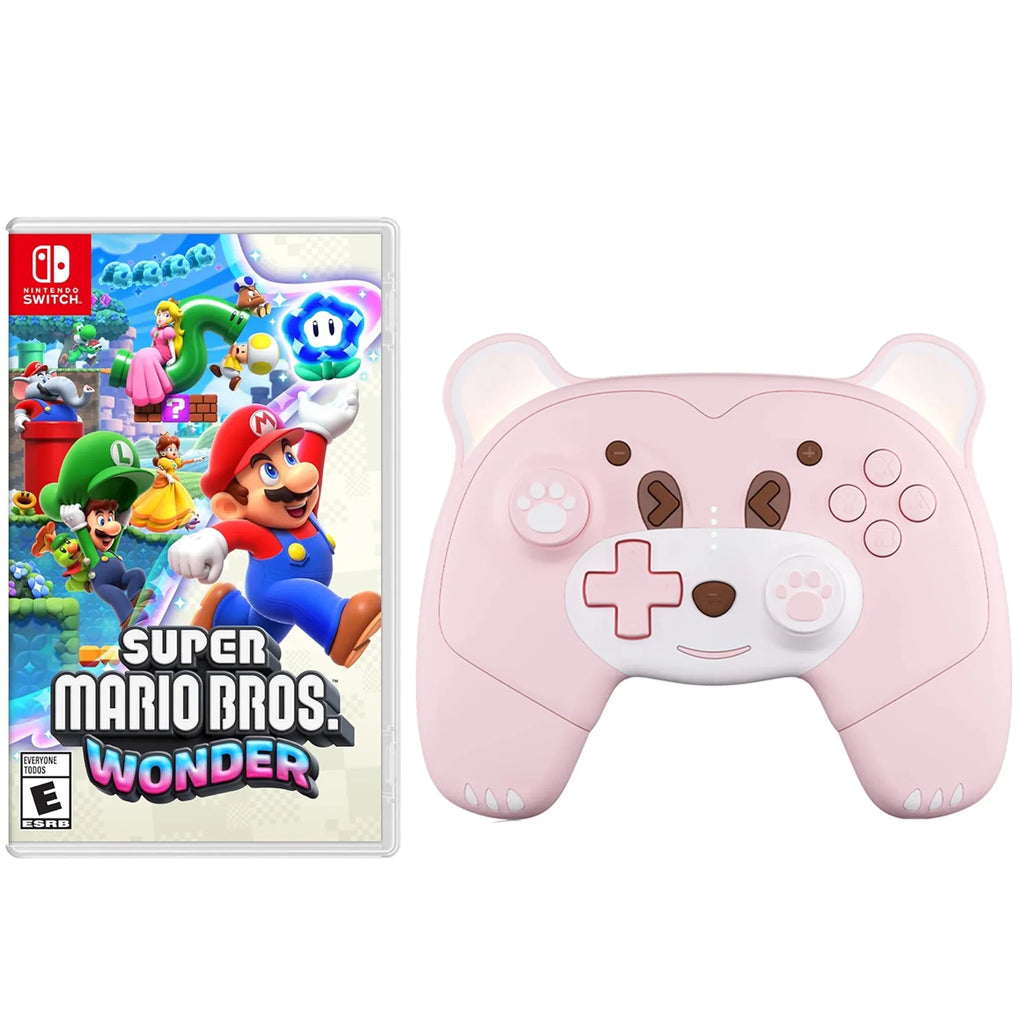 Game Disc Mario Super Nintendo Programmable, Turbo, Wireless Wonder with Jack, and Headphones Wakeup Pink, for Bros.™ Upgraded Switch Pro Controller Switch/OLED/Lite