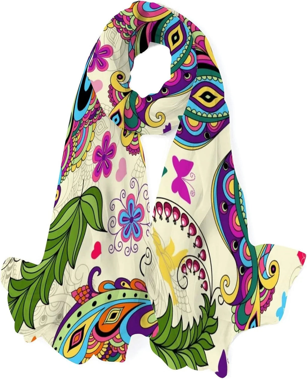Wrap Girls Long Lightweight Hyjoy Neck Women Flowers And Butterflies Scarves Scarf for Vintage Shawl Silk