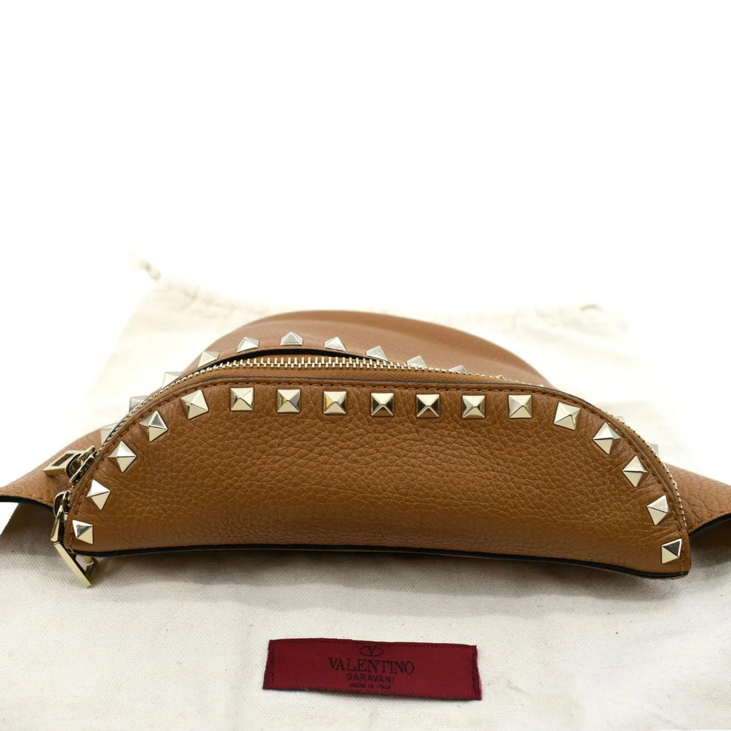 Camel Pre-Loved Spike Belt Bag Leather VALENTINO
