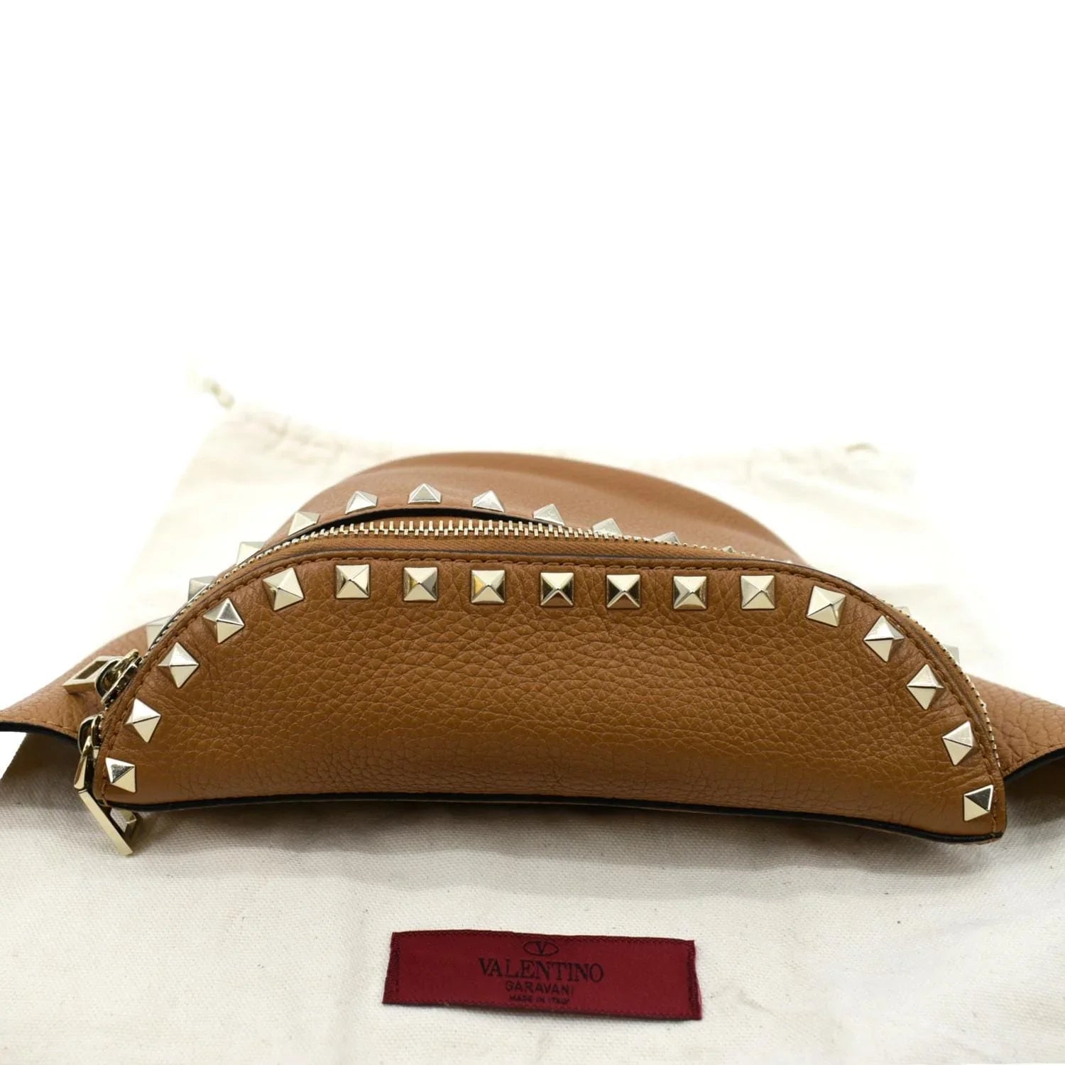Camel Pre-Loved Spike Belt Bag Leather VALENTINO