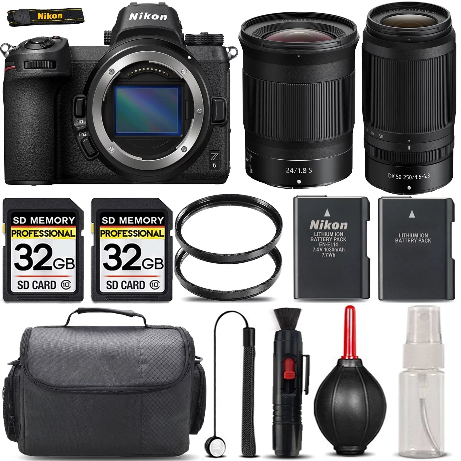 '+ + 50-250mm Kit UV Z6 Cleaning f/4.5-6.3 + Backup Nikon f/1.8 International Battery Case + Lens Version Filter with Mirrorless - Lens + S + 24mm VR 64GB Storage