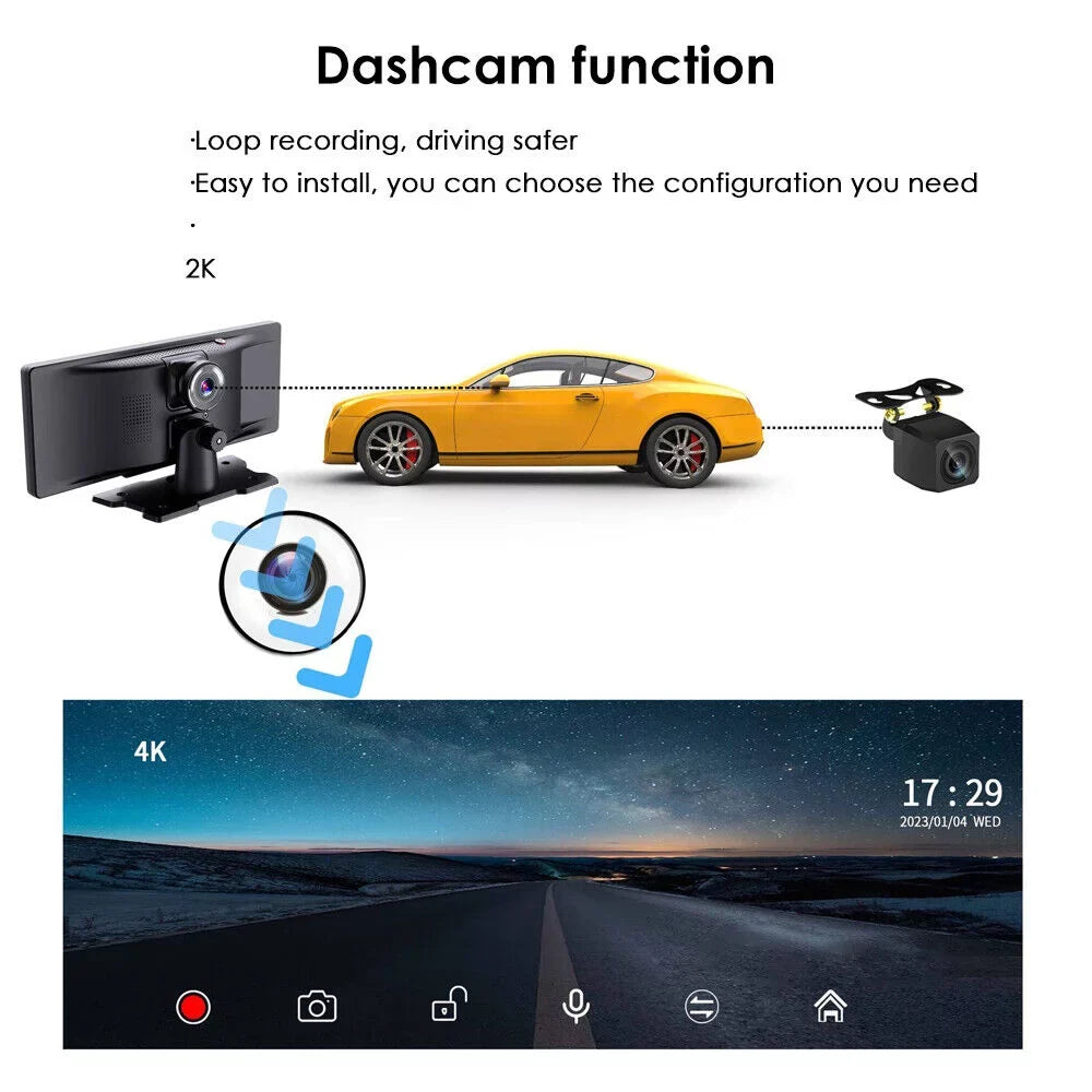 WiFi Screen, Connectivity, - 2K Wireless 1080P Recording, Enhanced Lens with Dual Android KingFurt Dash T91 Auto, Camera Touch