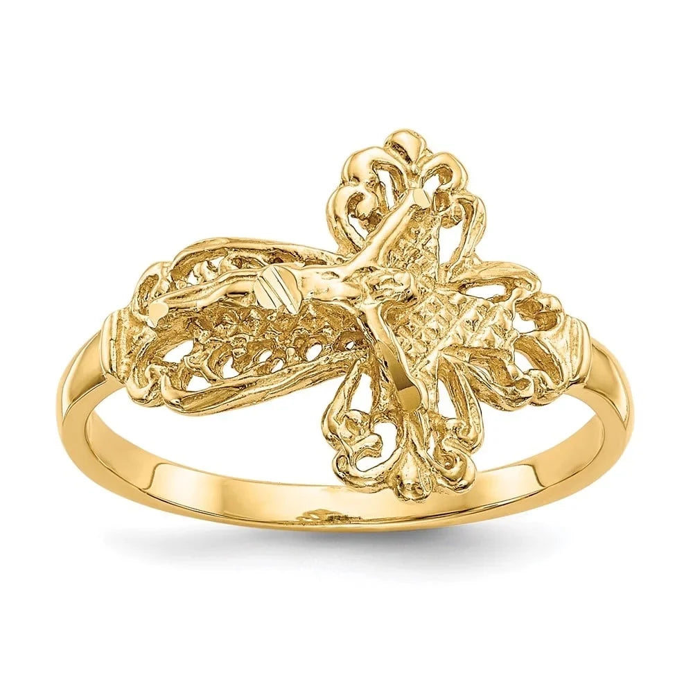 Yellow Cross Women dimension Auriga Fine 6 Diamond-cut for Ring Jewelry 10K Gold Crucifix