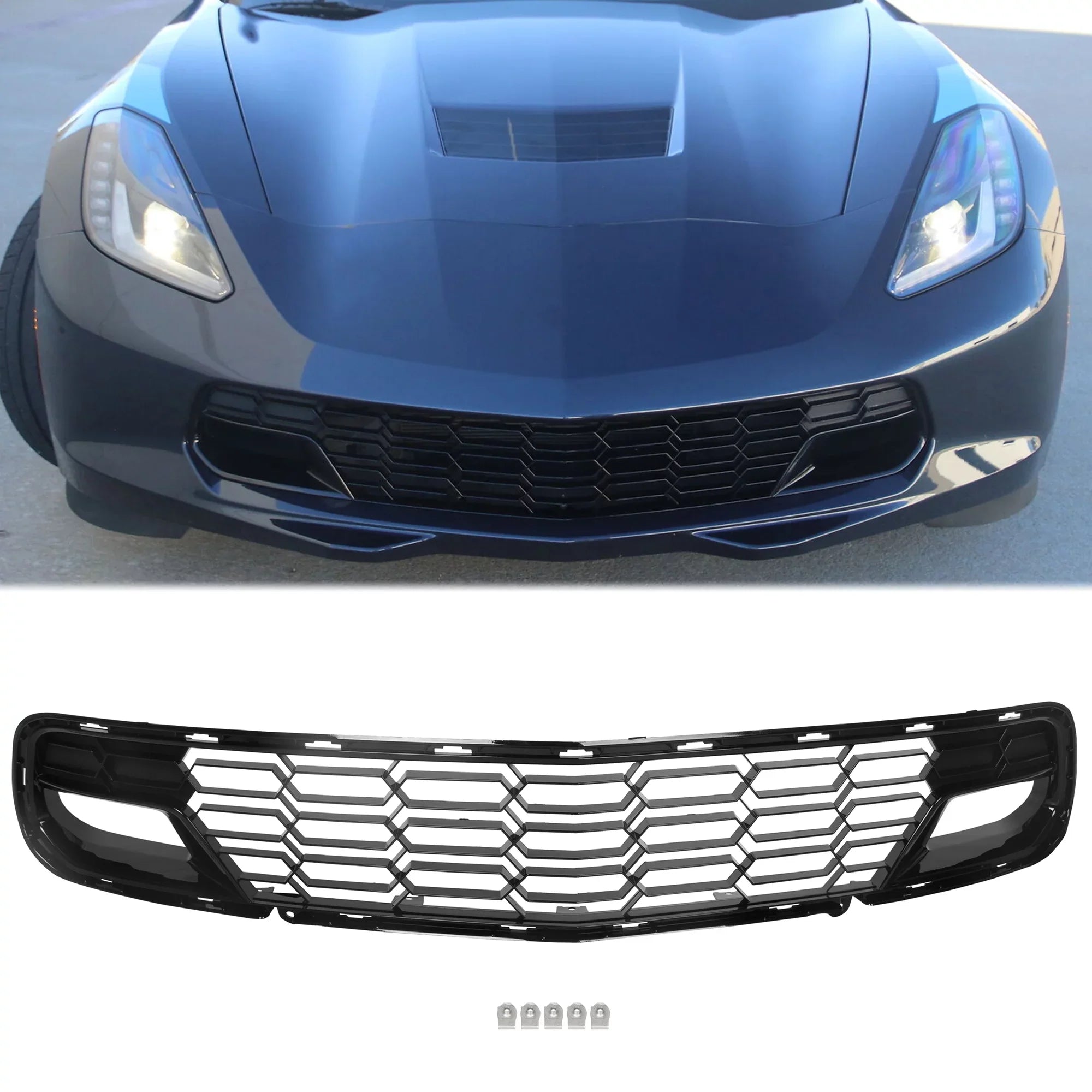 Black Cover Front Corvette Plastic Z06 All design for Front Bracket) Bumper Lower Models Painted Chevrolet Glossy Kojem C7 Camera 2014-2019 (W/O Grille