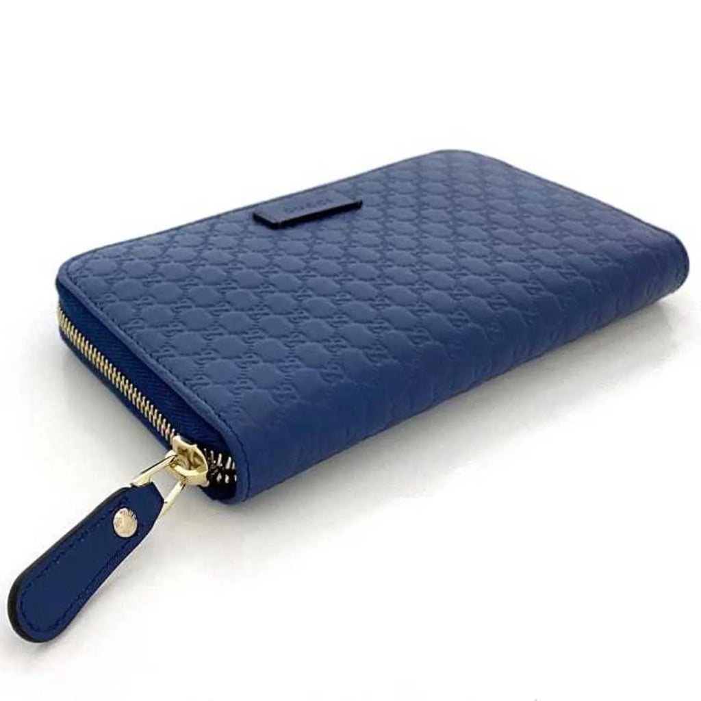 Long GG Wallet Pre-Owned Blue Leather Navy 449391 New) (Like Round Microsima