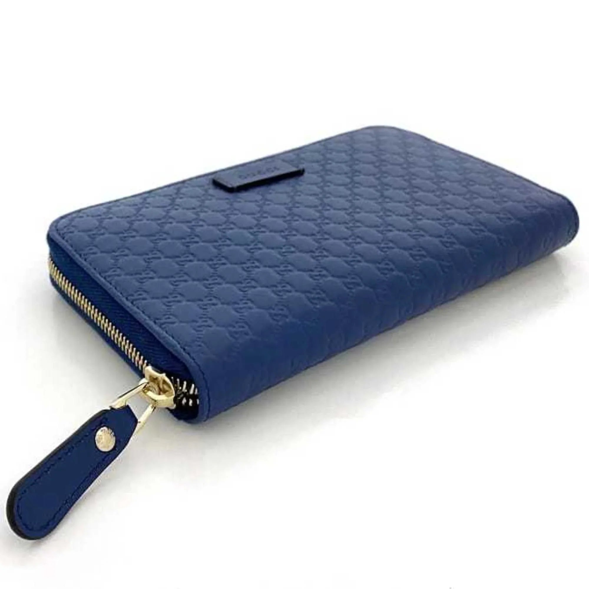 Long GG Wallet Pre-Owned Blue Leather Navy 449391 New) (Like Round Microsima