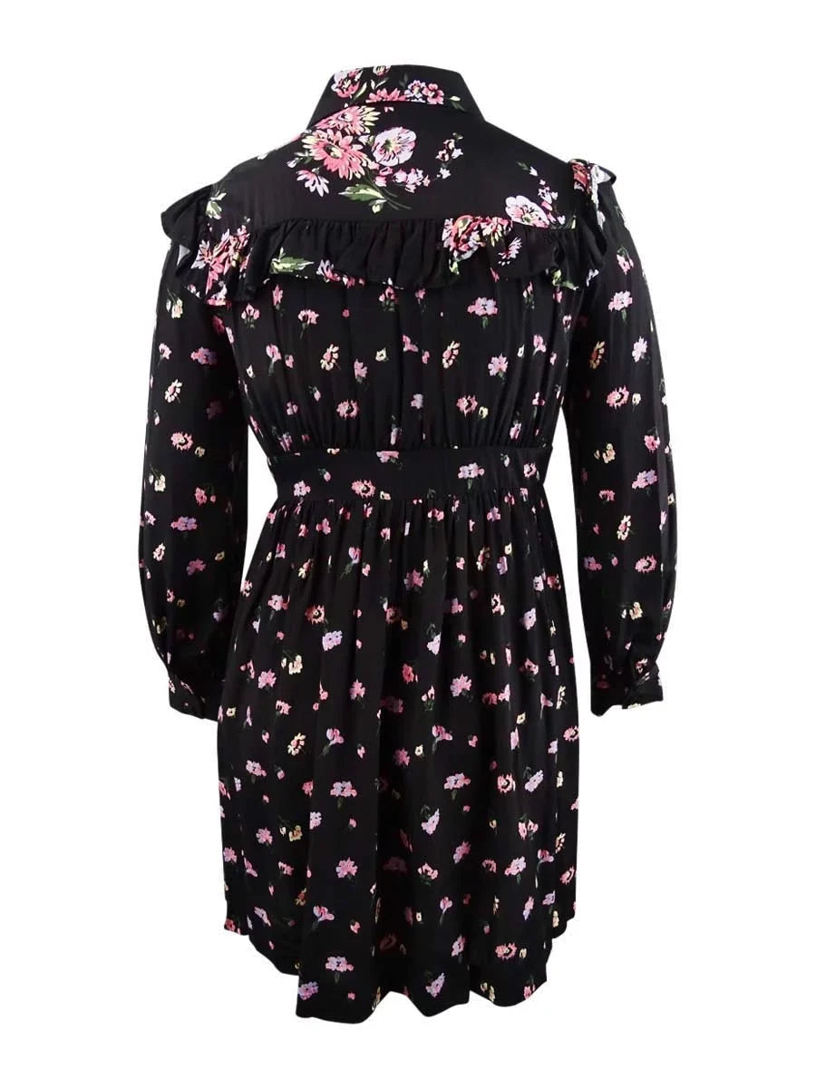 STUART Black Long outfit Womens L Shirt Sleeve JILL Ruffled Printed