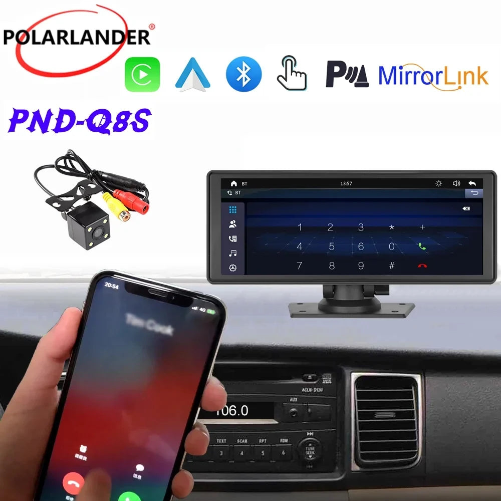 Play Recorder Car Carplay Receiver with Multimedia Car Wireless Android Car Audio Bluetooth,Backup Stereo Polarlander Touch Player Radio TF, Screen AUX, 9.3 Navigation, GPS Inch Auto, Camera,