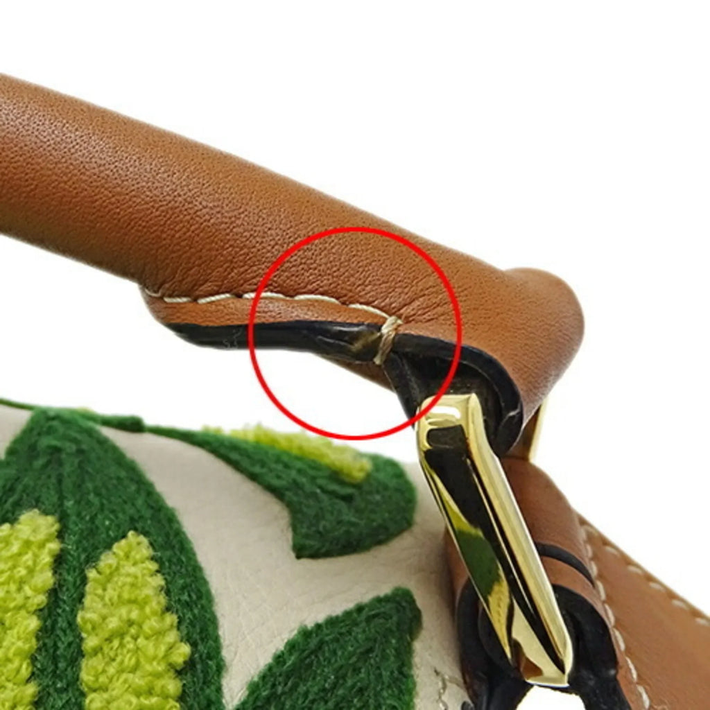 2way de Compact Women's LOEWE Shoulder (Good) Small Embroidery Mini Yellow Handbag William Collaboration Puzzle Brand Leather Brown Morgan Floral Bag Pre-Owned