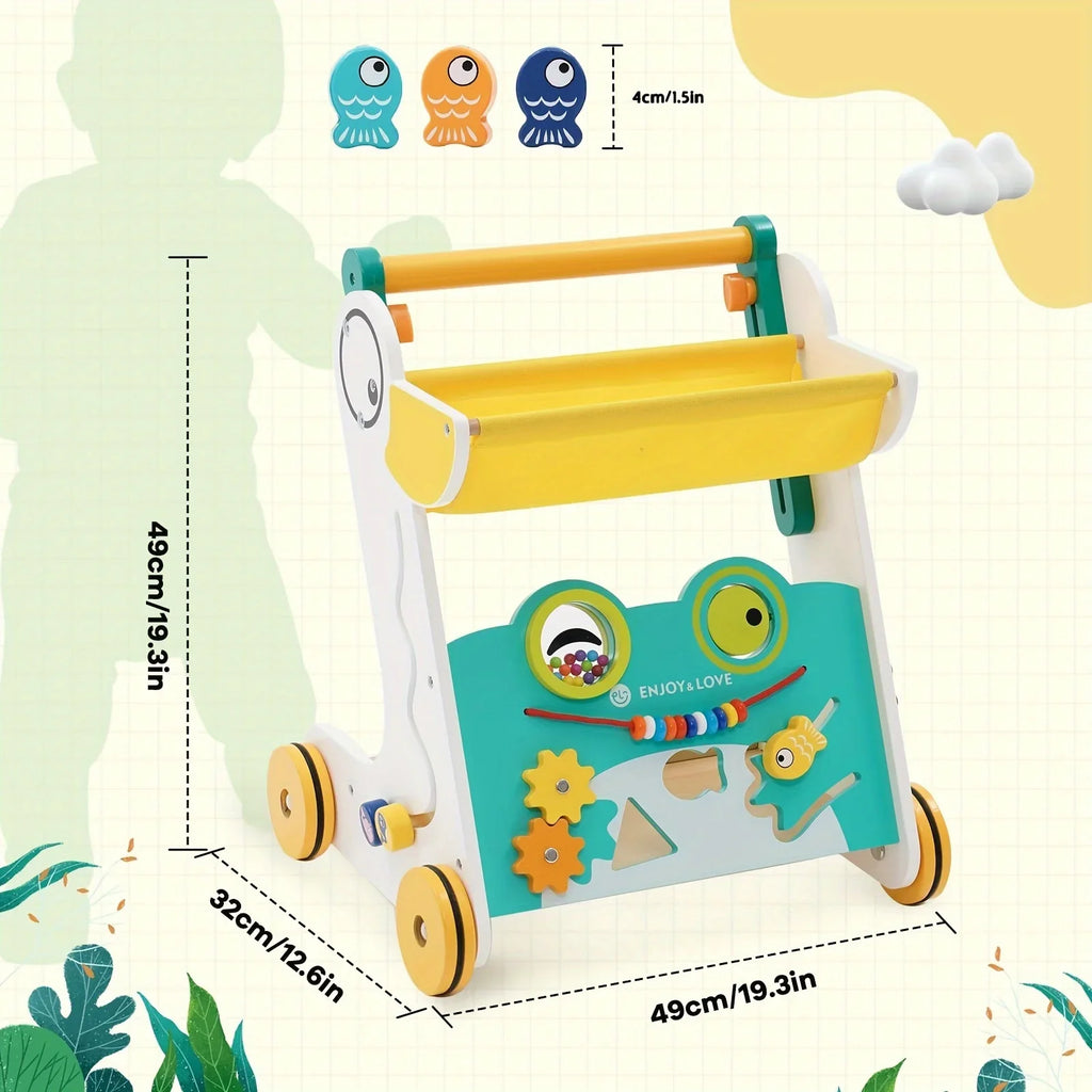 Trolley Walker Entertainment Toy Shape Learning for Sit-to-Stand Multiple Toddler Walker Baby Fishing Wooden Kids Baby Activity Along Xylophone Boys Infants Sorter Push Center with Girls Push