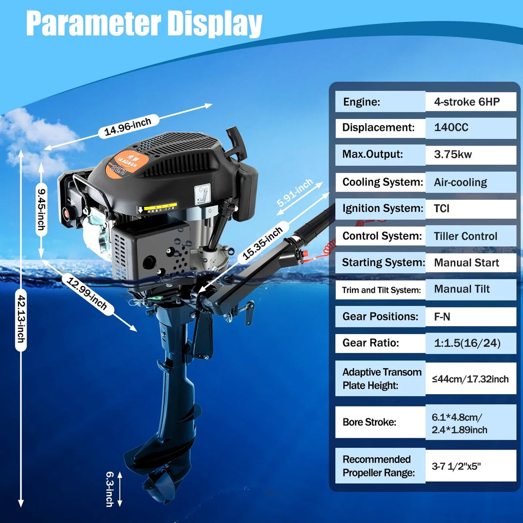 Outboard HP Air with Air Cooling Engine Engine System Shaft Tiller Cooling Stroke liquid 1:1.5 Boat 2500rpm 6 4 Fichiouy CDI Motor