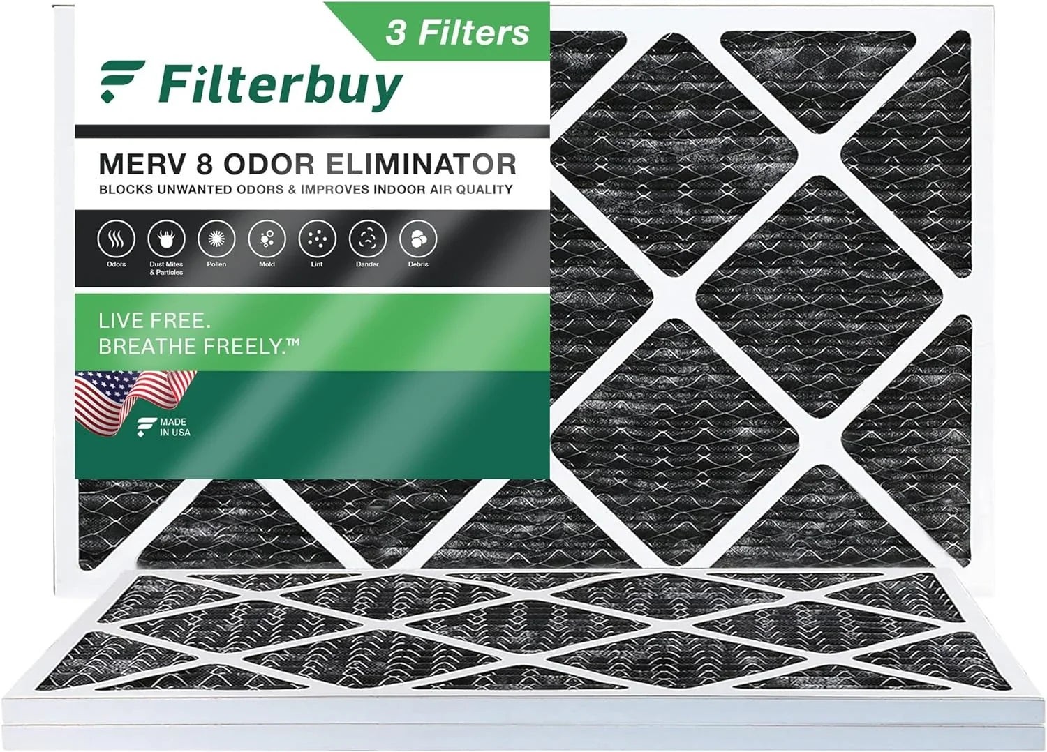 12x20x1 Furnace (3-Pack) Eliminator Air Filters MERV AC HVAC Carbon 8 Odor with Activated Filterbuy Pleated