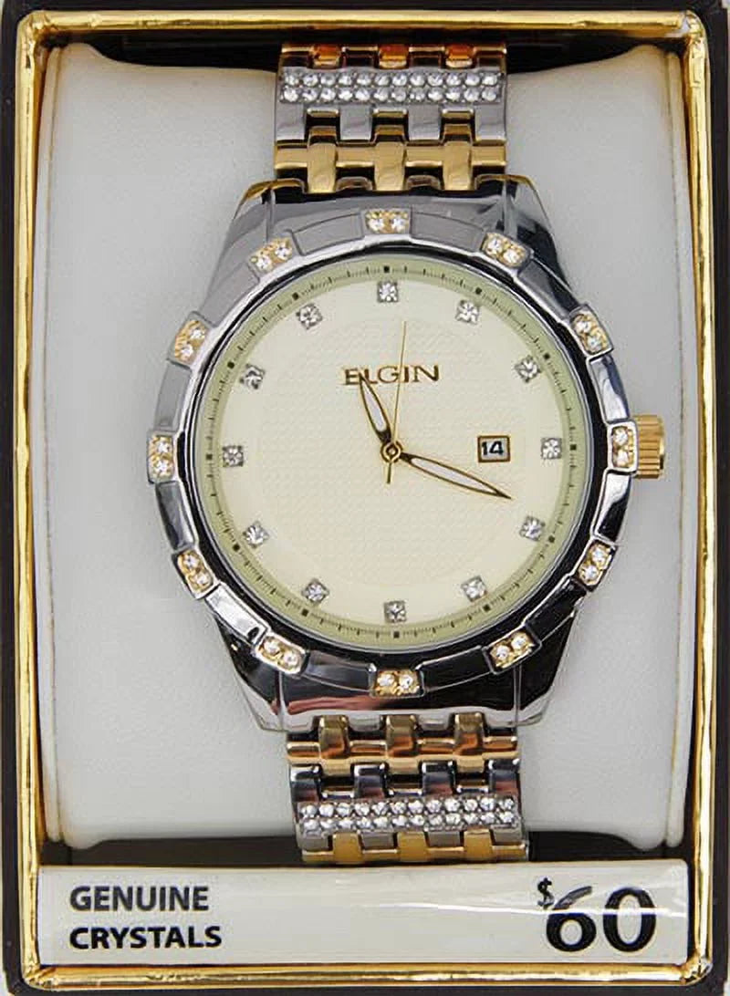 Crystal Champagne Accented (FG9100) Bracelet Two-Tone Steel Watch Male Elgin Dial Stainless Adult