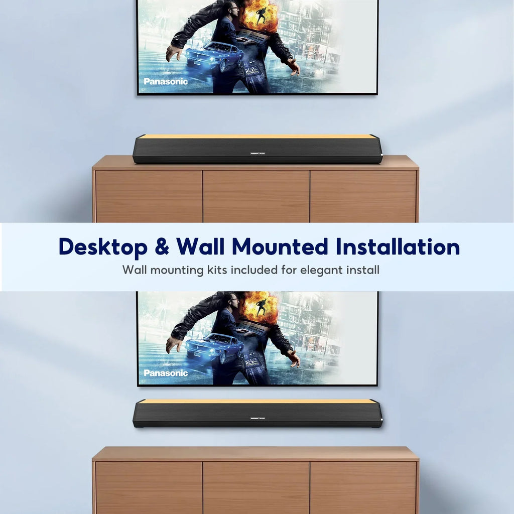 3 Bar 5.0, EQs, TV S03PRO System Bluetooth Theater Speakers, AUX for Audio with Soundbar Coaxial 110dB 60W Connection, 28-Inch Home HDMI-ARC, AIYIMA 4 Sound USB Soundbar Optical Surround