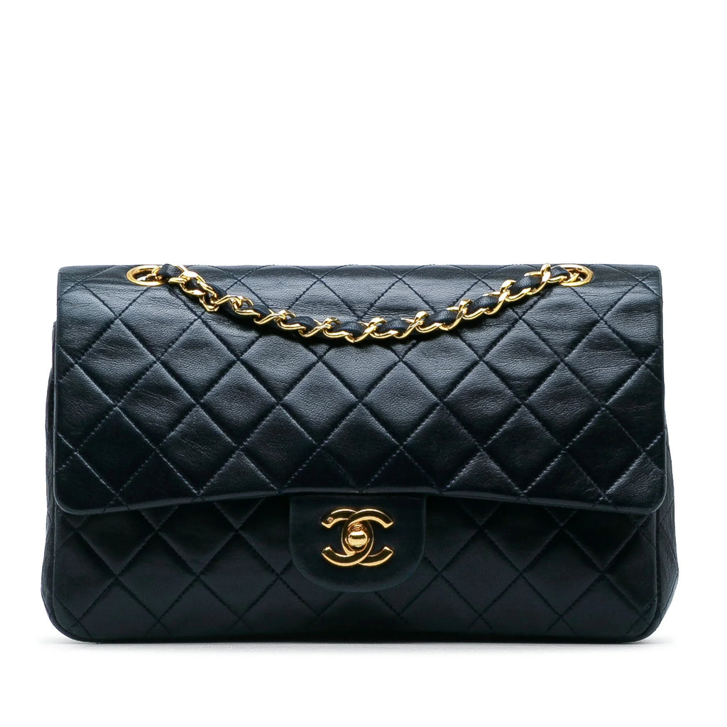 Bag Authenticated Double (Good) Flap Blue Medium Unisex Shoulder Classic Pre-Owned Leather Lambskin