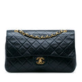 Bag Authenticated Double (Good) Flap Blue Medium Unisex Shoulder Classic Pre-Owned Leather Lambskin