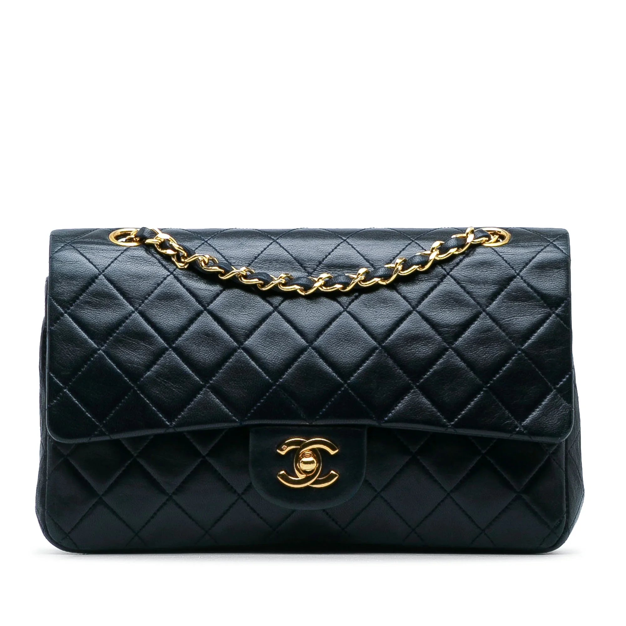 Bag Authenticated Double (Good) Flap Blue Medium Unisex Shoulder Classic Pre-Owned Leather Lambskin