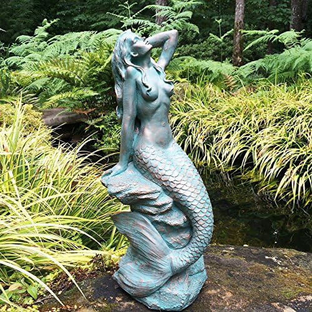 Giant Finish Statue Rock Coastal Beach Statue Lawn Nautical Garden On Patio Bronze Sitting Pool In In. 28