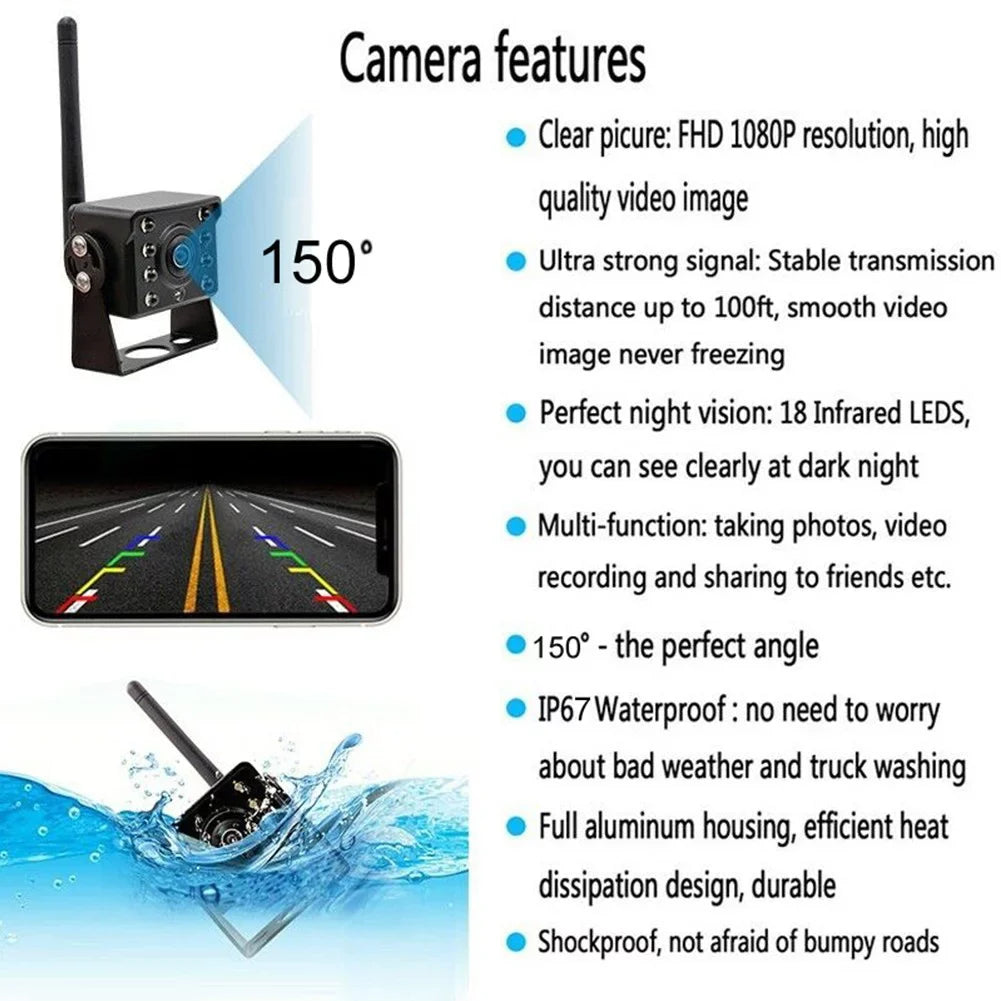 WIFI Camper shockproof Bus Trailer RV Reversing Camera View Rear Wireless Truck