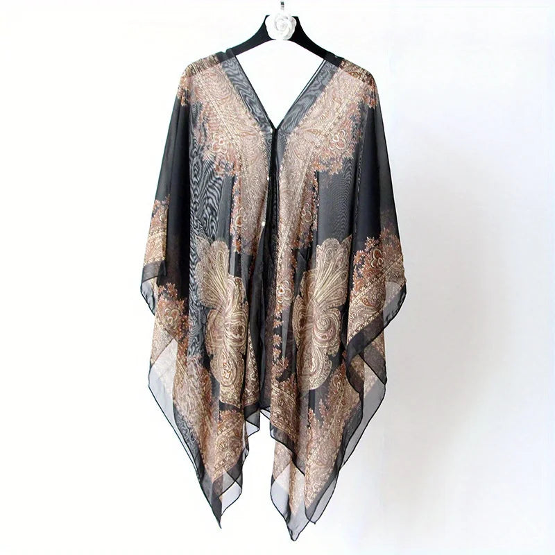 Protection With Button Bikini Paisley Sun Cover Jkzcp Up Fashionable Print Shawl Vintage
