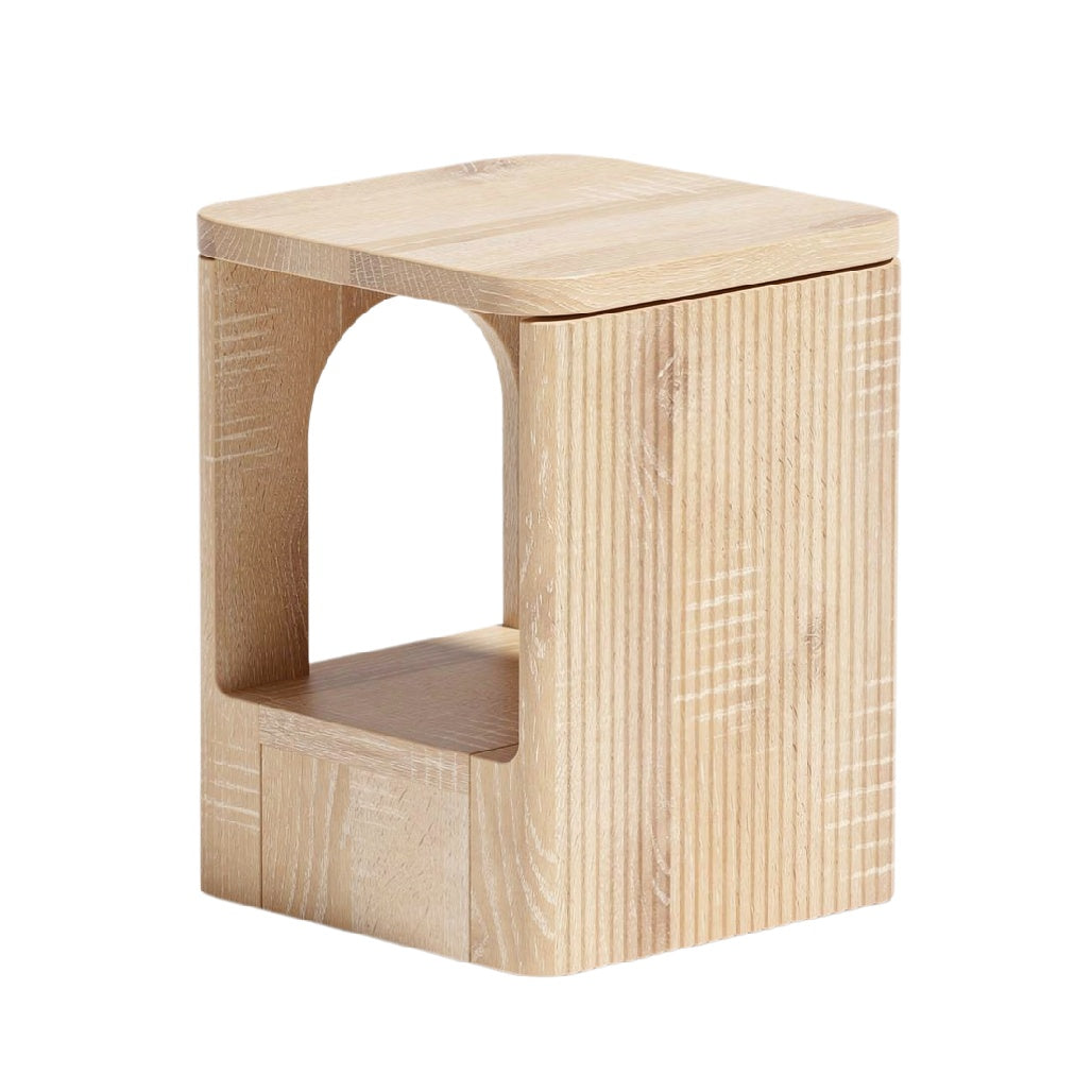 Minimalist Wooden Stool with Open Design and Textured Finish
